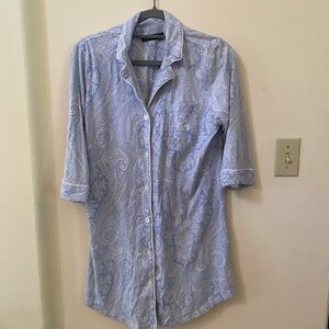 LAUREN RALPH LAUREN BLACK LABEL BLUE WHITE PAISLEY NIGHTGOWN MONOGRAM COTTON